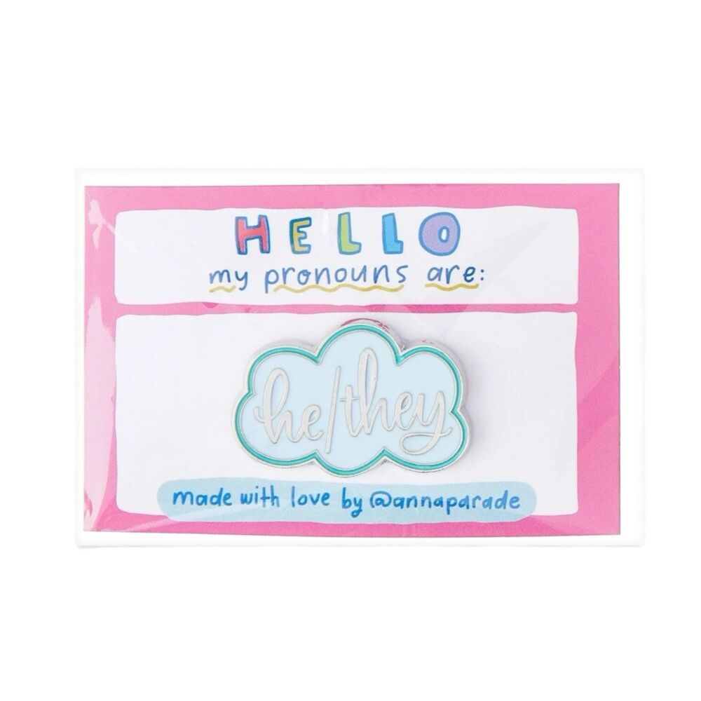 HE / THEY Pronouns Button Pin Brooch Prefered Pronoun Preference Button